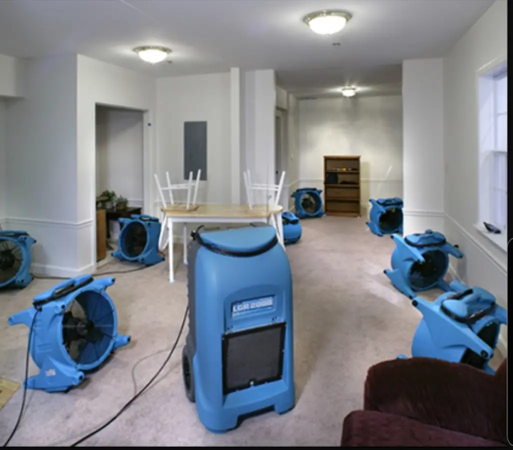 Air movers and dehumidifier setup for Water Extraction & Removal in Williamson
